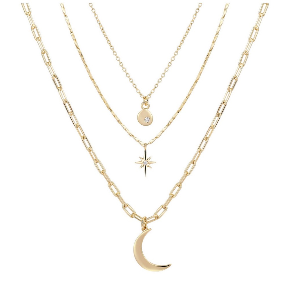 NWT Unwritten 14K Gold Flash Plated 3-Pieces Layered Chain Necklace Set